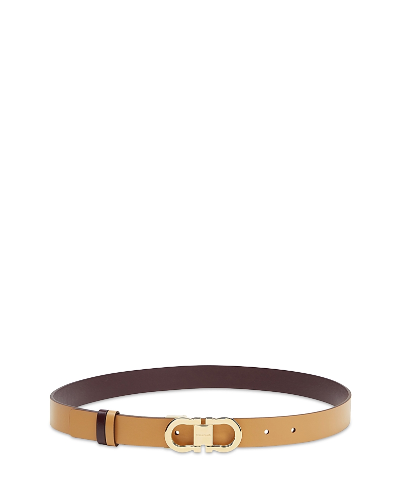 Ferragamo Women's Double Gancini Reversible Leather Belt In Tan/brown