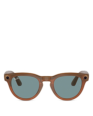 Photos - Headphones Ray-Ban Meta Headliner Round Smart Sunglasses, 50mm Brown/Blue Sol 