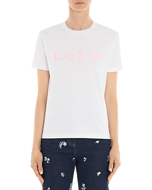 Lanvin Embroidered Logo Tee In Optic Whte