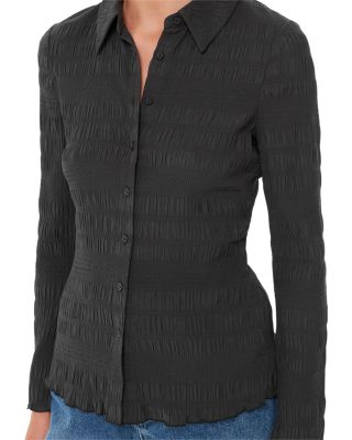 Plisse Button Front Shirt