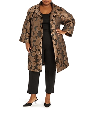 Shop Pari Passu Plus Size Hillary Jacquard Floral Coat In Black Multi