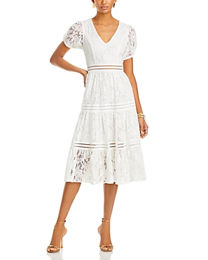 Aqua Short Sleeve Lace Midi Dress - 100% Exclusive In White