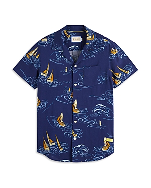 Shop Scotch & Soda Printed Short Sleeve Button Front Camp Shirt In Boats