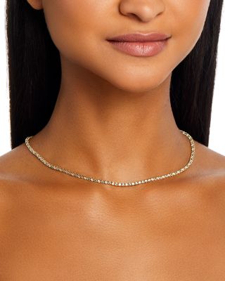 Emerald & Diamond Crown Set Tennis Necklace in 14K Yellow Gold, 16.5"