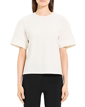 Theory Simple Crew Neck Short Sleeve Top In Ivory