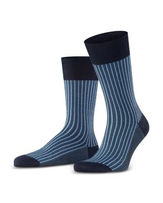 Mercerized Cotton & Nylon Two Tone Stripe Jacquard Dress Socks
