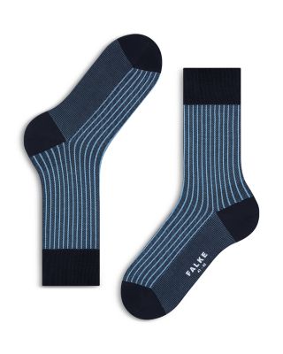 Mercerized Cotton & Nylon Two Tone Stripe Jacquard Dress Socks
