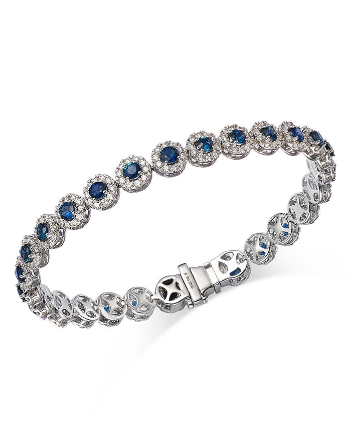 Bloomingdale's Blue Sapphire & Diamond Halo Link Bracelet in 14K White ...