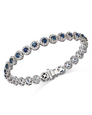 Bloomingdale's Blue Sapphire & Diamond Halo Link Bracelet in 14K White Gold