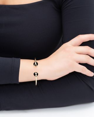 18K Yellow Gold Prisma Black Agate Cuff Bangle Bracelet