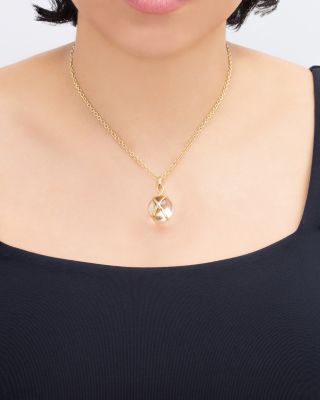 18K Yellow Gold Prisma Crystal Quartz 18mm Pendant Luxe Chain Necklace, 16-18"