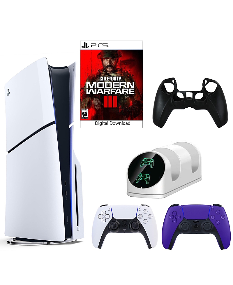 Sony Ps5 Cod Console With Extra Purple Dualsense Controller, Dual Charging Dock And Silicone Sleeve In Multicolor
