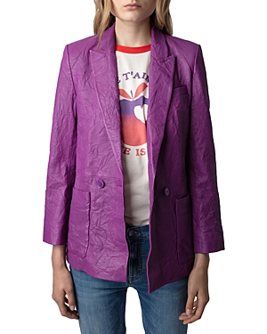Zadig & Voltaire Visko Crushed Leather Double Breasted Jacket In Goa