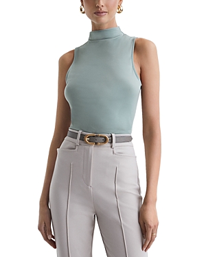 Reiss Bianca Ruched Funnel Neck Sleeveless Top In Sage