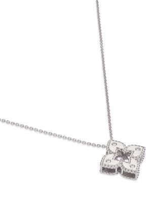 18K White Gold Venetian Princess Diamond Pendant Necklace, 18"