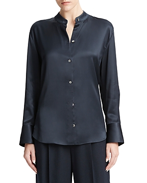 Shop Vince Band Collar Button Up Blouse In Coastal