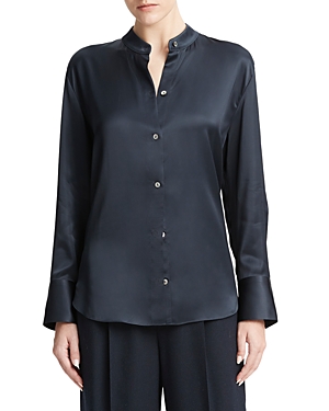 VINCE BAND COLLAR BUTTON UP BLOUSE