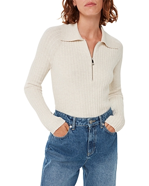 Whistles Zip Neck Polo Knit Sweater In Neutral