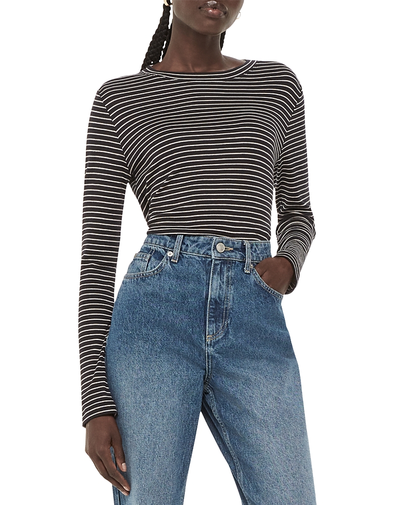 Whistles Essential Slim Striped Crewneck Top In Navy/multi