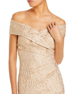 Metallic Jacquard Off-the-Shoulder Gown