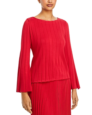 Shop Misook Ribbed Knit Bell Sleeve Top In Sunset Red