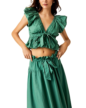 Free People Women's Bring The Bubble Ruffle Cotton Tie-waist Blouse In Mermaid
