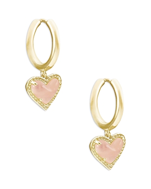 Kendra Scott Ari Heart Huggie Hoop Earrings In Gold Rose Quartz