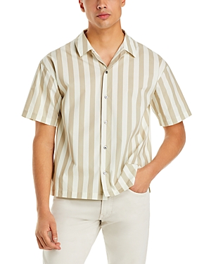 Frame Printed Button Front Short Sleeve Camp Shirt In Smoke Beige