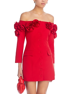 Lucy Paris Off The Shoulder Rosette Mini Dress In Red
