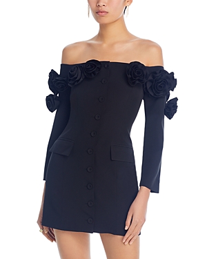 Lucy Paris Off The Shoulder Rosette Mini Dress In Black