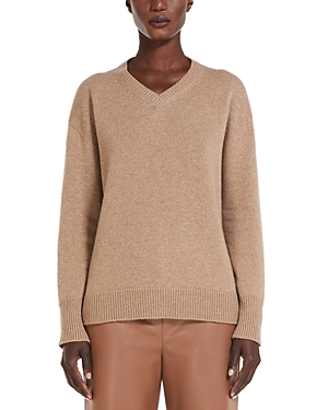 Shop Max Mara Orion Cashmere V Neck Sweater In Camel
