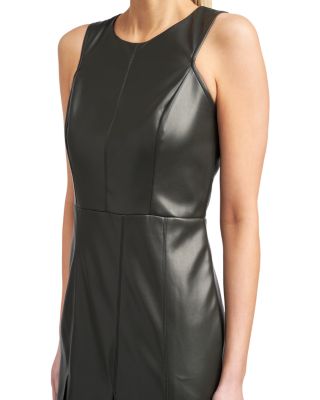 En Saison Faux Leather Pleated Midi Dress