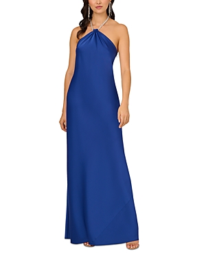 Shop Liv Foster Chain Halter A-line Dress In Dynasty Blue