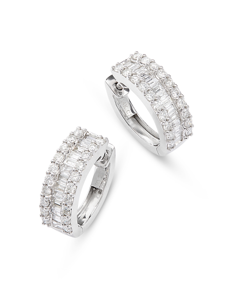 Bloomingdale's Diamond Baguette & Round Huggie Hoop Earring In 14k White Gold, 2.0 Ct. T. W. In White