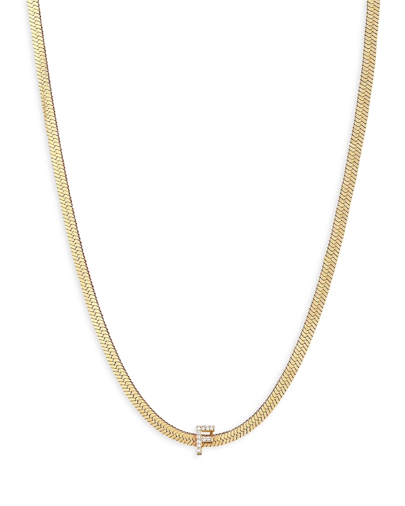 Ettika Initial Herringbone Chain Necklace In 18k Gold Plated, 12 In F