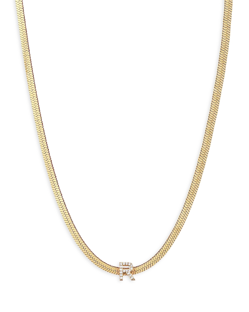 Ettika Initial Herringbone Chain Necklace In 18k Gold Plated, 12