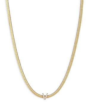 Ettika Initial Herringbone Chain Necklace In 18k Gold Plated, 12 In V