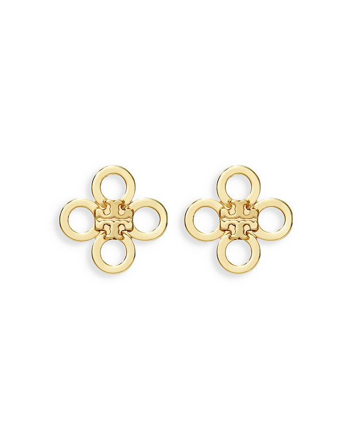 Tory Burch Kira Logo Clover Stud Earrings in 18K Gold Plated ...