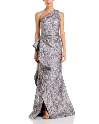 Metallic Jacquard One Shoulder Gown