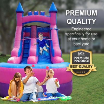  Inflatable Water Slide Without Blower Backyard Inflatable Slide for Summer Fun - Slide with Water Pool for Kids