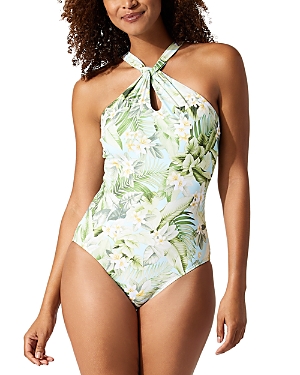Shop Tommy Bahama Paradise Fronds High Neck One Piece Swimsuit In Lt Swimming Pool