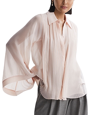 Reiss Nude Pleated Flared Sleeve Blouse In Nude