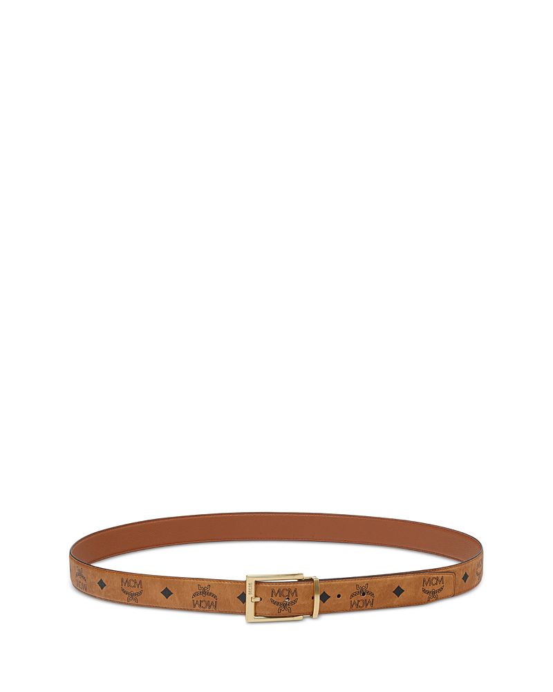 Mcm Men's Aren Reversible Visetos And Leather Belt In Cognac