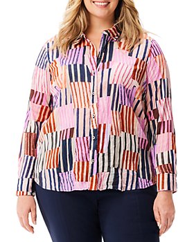 NIC+ZOE Plus - Art Block Printed Crinkled Button Front Shirt