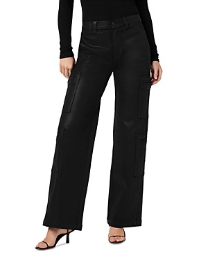 High Rise Wide Leg Cargo Jeans in Coated Black