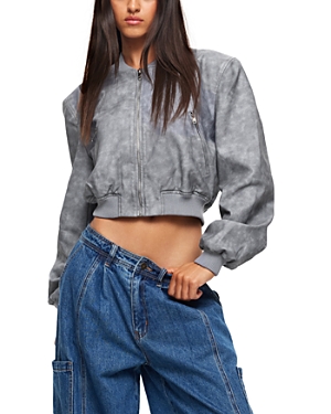 Lioness Allure Faux Leather Cropped Bomber Jacket In Cloud