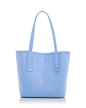Shop Mcm Liz Small Maxi Monogram Embossed Leather Shopper Bag In Della Robbia Blue
