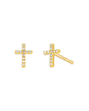 Shop Ef Collection 14k Yellow Gold Diamond Baby Cross Stud Earrings
