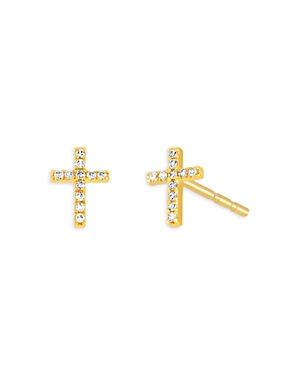 Ef Collection 14k Yellow Gold Diamond Baby Cross Stud Earrings In Gold