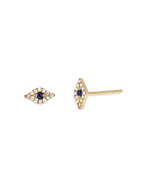 Shop Ef Collection 14k Yellow Gold Mini Diamond & Blue Sapphire Evil Eye Stud Earrings